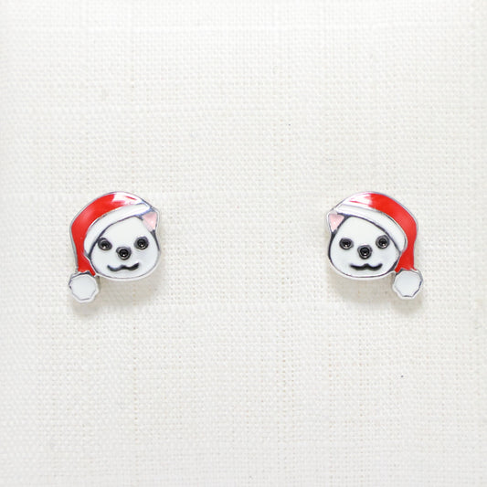 Zilveren Kids beer met kerstmuts Oorbellen