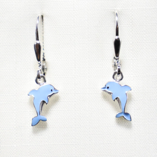 Zilveren Kids blauwe dolfijn hangoorbellen 15030