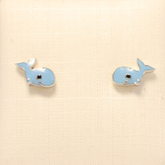 Zilveren Kids blauwe walvis Oorbellen