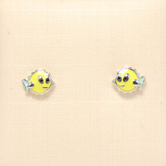 Zilveren Kids gele visjes Oorbellen