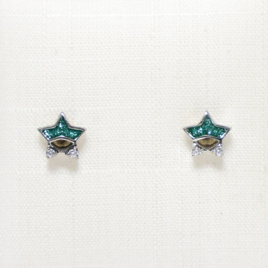 Zilveren Kids groene ster Oorbellen