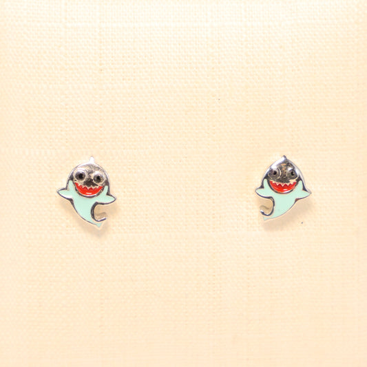 Zilveren Kids haai Oorbellen