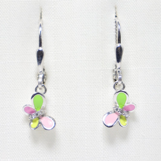 Zilveren Kids kleurrijke vlinder hangoorbellen