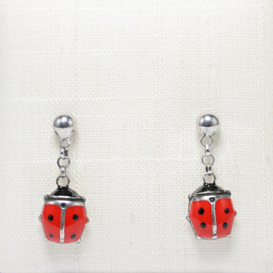 Zilveren Kids lieveheersbeestje hangoorbellen