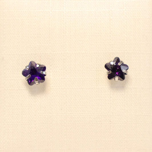 Zilveren Kids paarse bloem Oorbellen