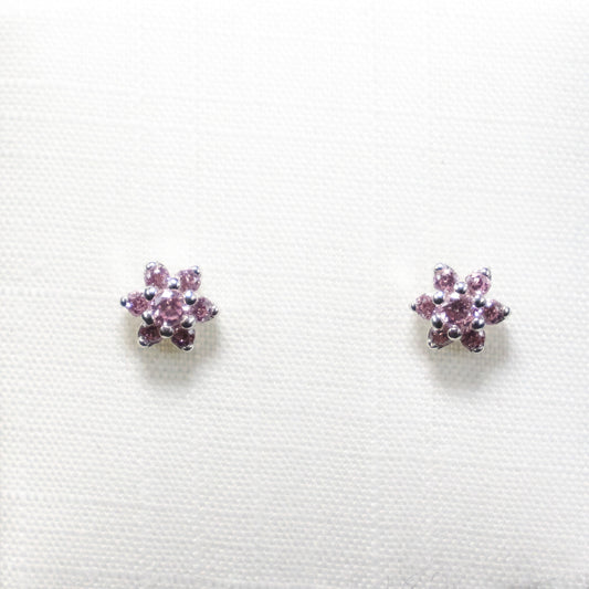 Zilveren Kids roze bloem oorbellen 503030