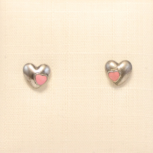 Zilveren Kids roze hartjes Oorbellen