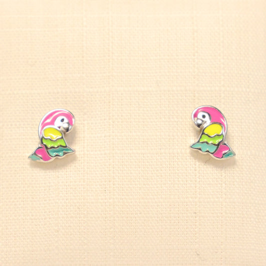 Zilveren Kids roze papegaai Oorbellen