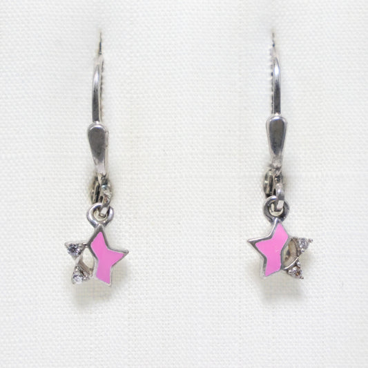 Zilveren Kids roze ster hangoorbellen
