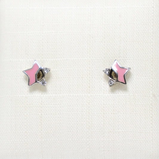 Zilveren Kids roze ster oorbellen
