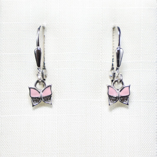 Zilveren Kids roze vlinder hangoorbellen 769915