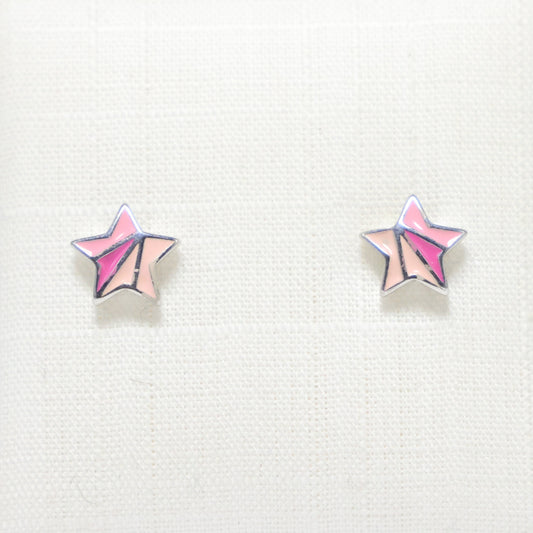 Zilveren Kids roze ster oorbellen