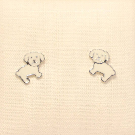 Zilveren Kids wit hondje Oorbellen