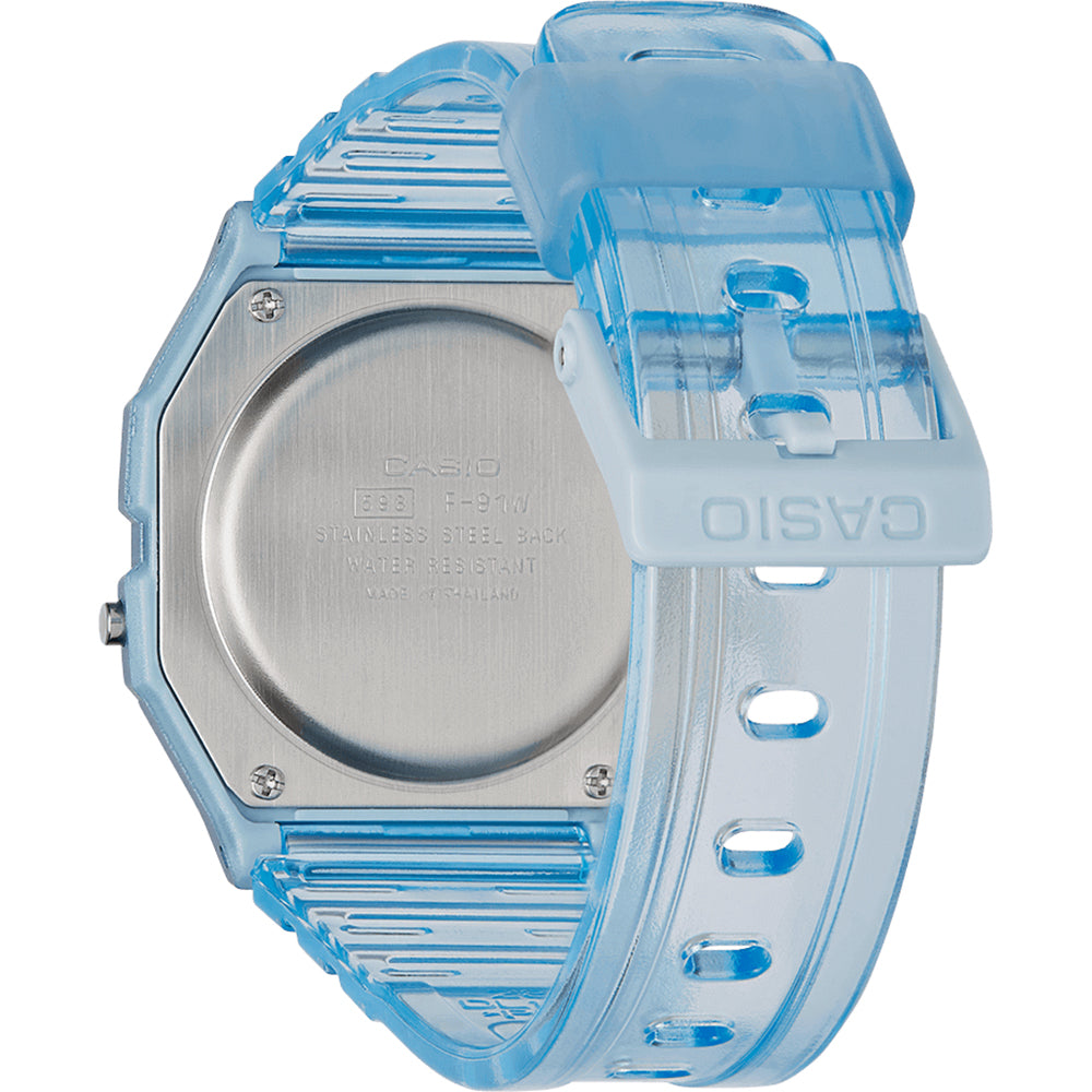 Casio horloge unisex F-91S-2EF timeless transparant blauw