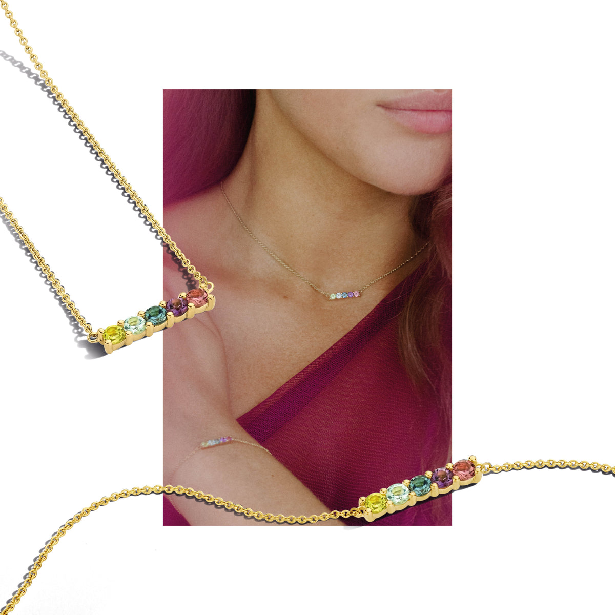 18 carat yellow gold necklace with spacer with colored stones 067293/5K
