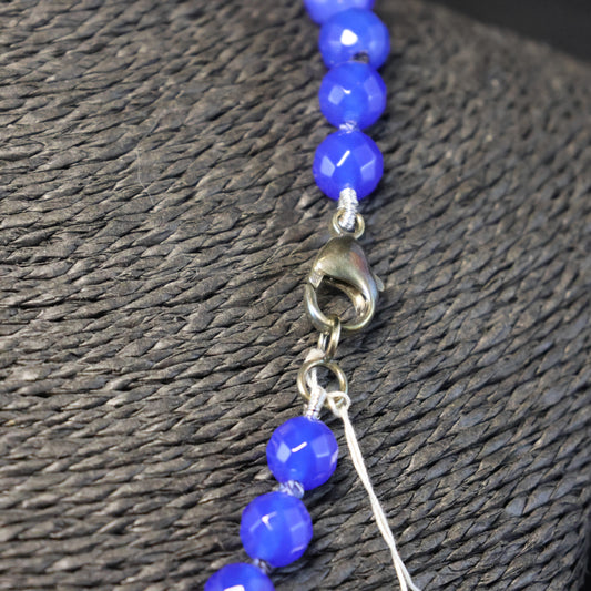 Halfedelsteen Blauwe Agaat Halssnoer met zilveren slot