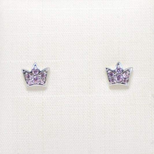 Zilveren Kids roze kroon oorbellen