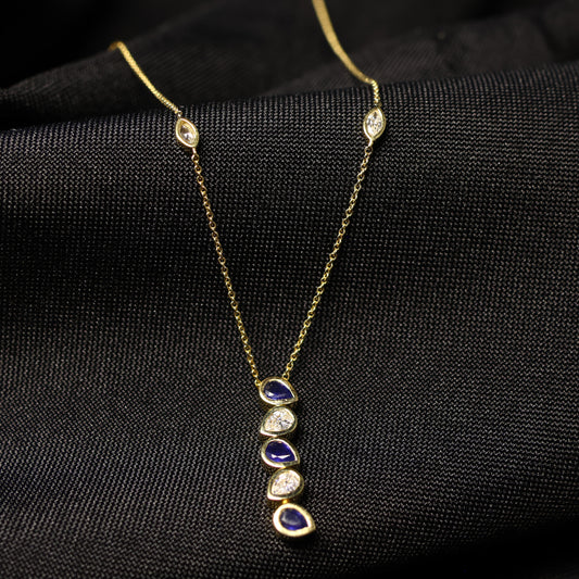 18karaat geel gouden ketting met tussenstuk met briljant en saffier 068695