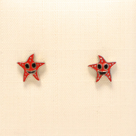 Zilveren Kids rode zeester Oorbellen