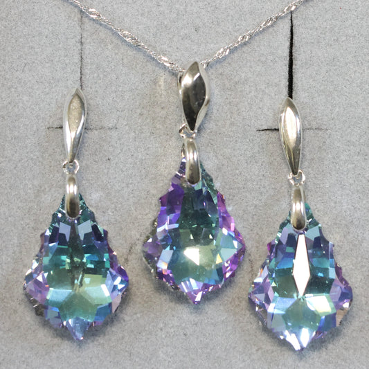 Spark zilveren hangoorbellen met roze/paarse Swarovski kristallen KS6090VL