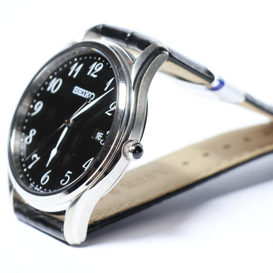 Seiko herenhorloge SUR305P1 leren band black dial Arabische cijfers