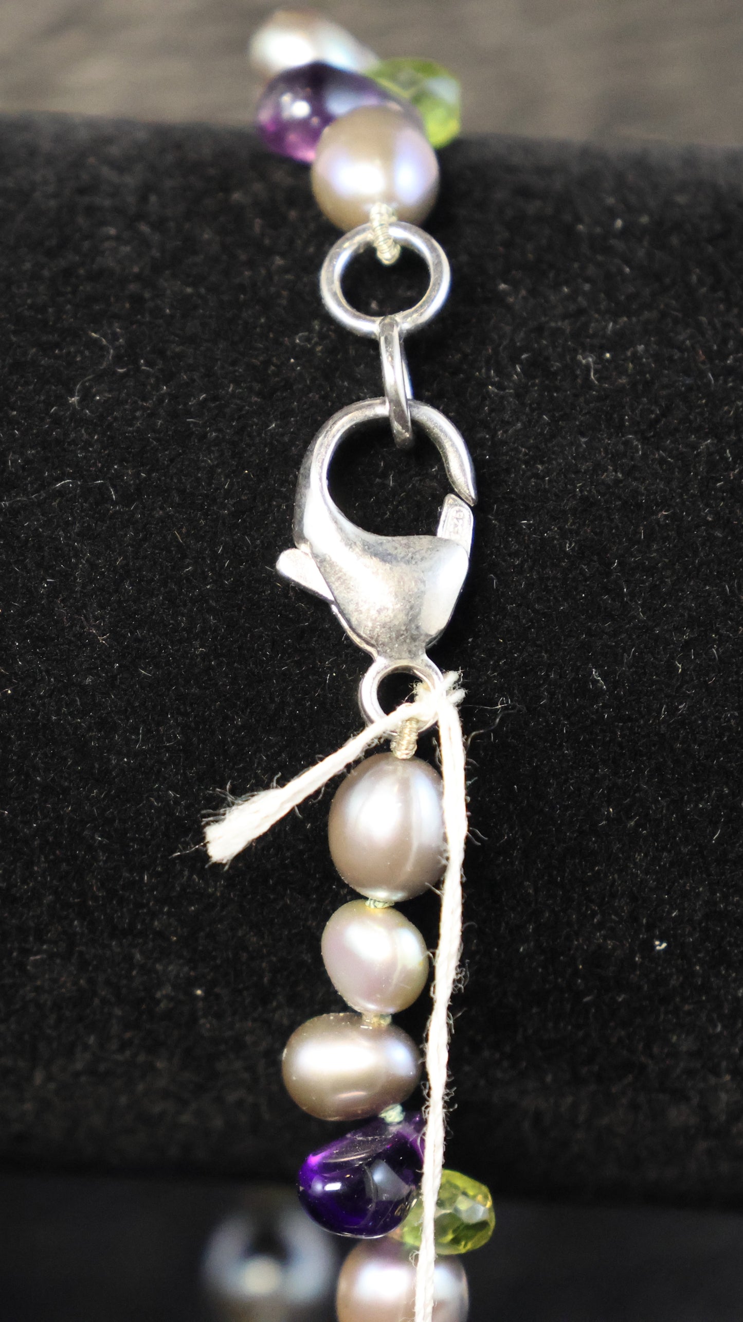 Semi-precious stone necklace combination chalcedony-rock crystal-agate-lapis lazula with silver clasp