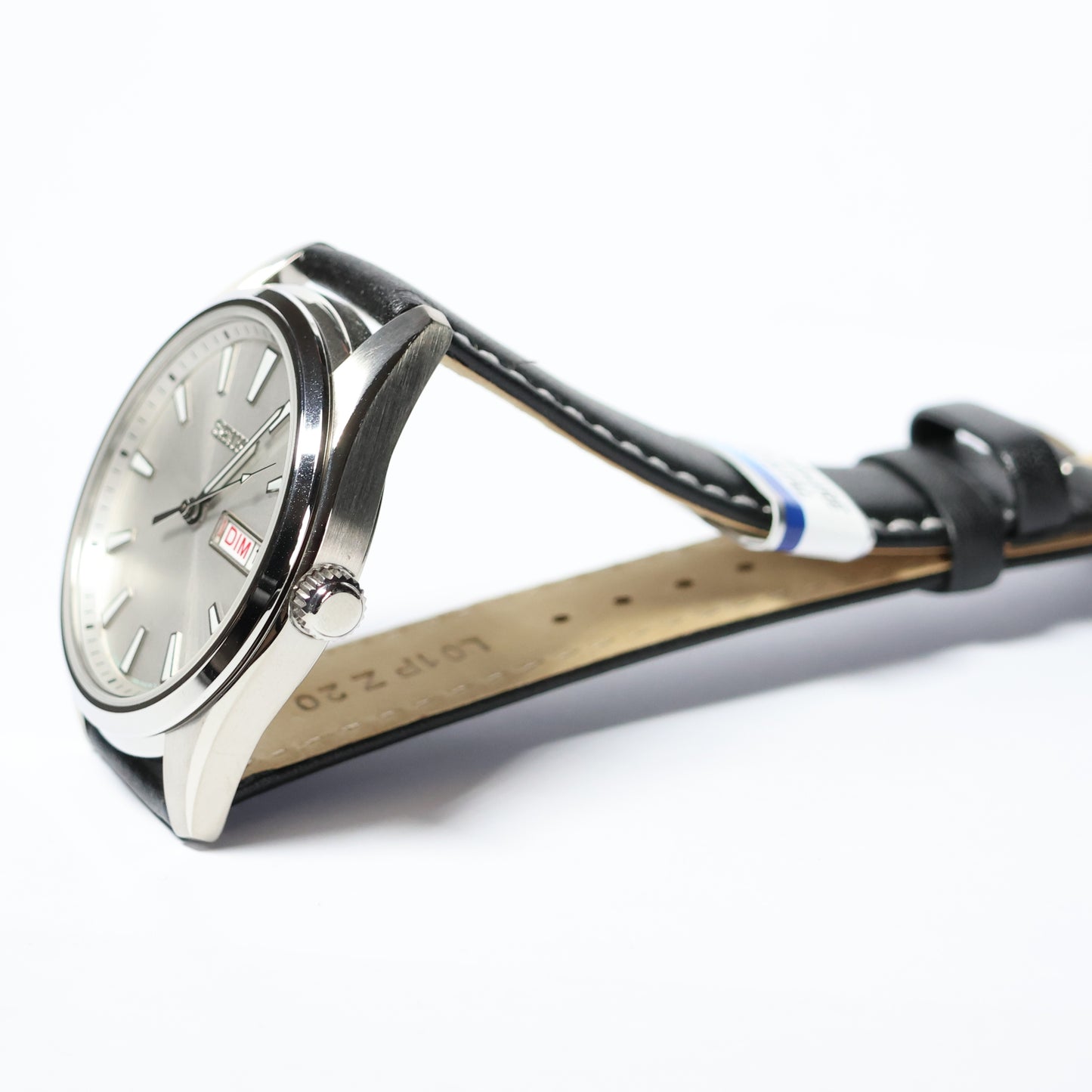 Seiko herenhorloge SUR447P1 date leren band white dial