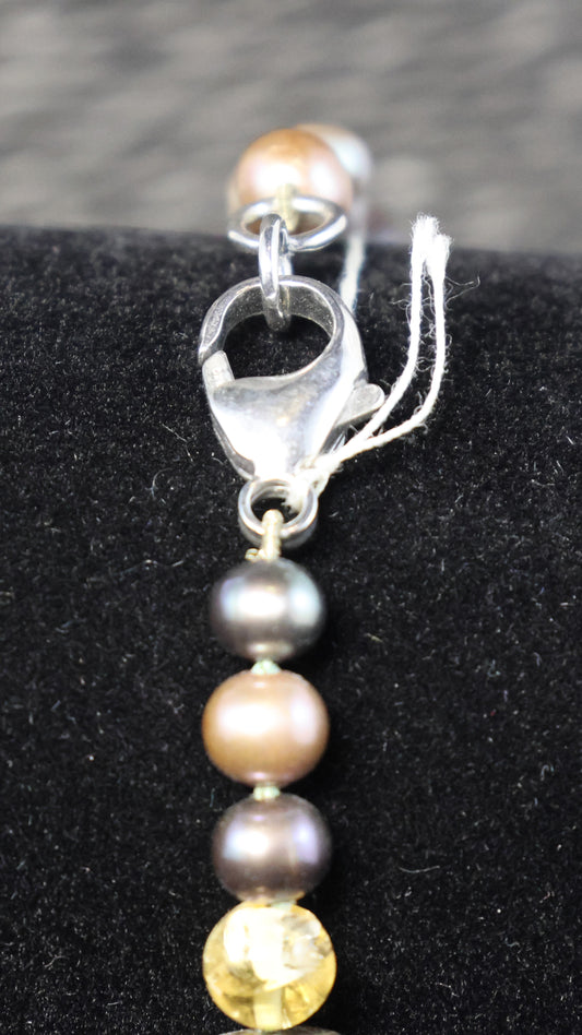 Halfedelsteen Combinatie parels en Citrien armband met zilveren slot W9267/2