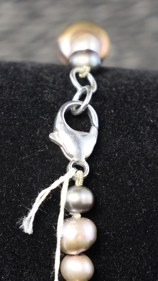 Halfedelsteen Combinatie parels en Citrien armband met zilveren slot W9267