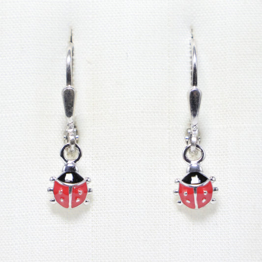 Zilveren Kids lieveheersbeestje hangoorbellen