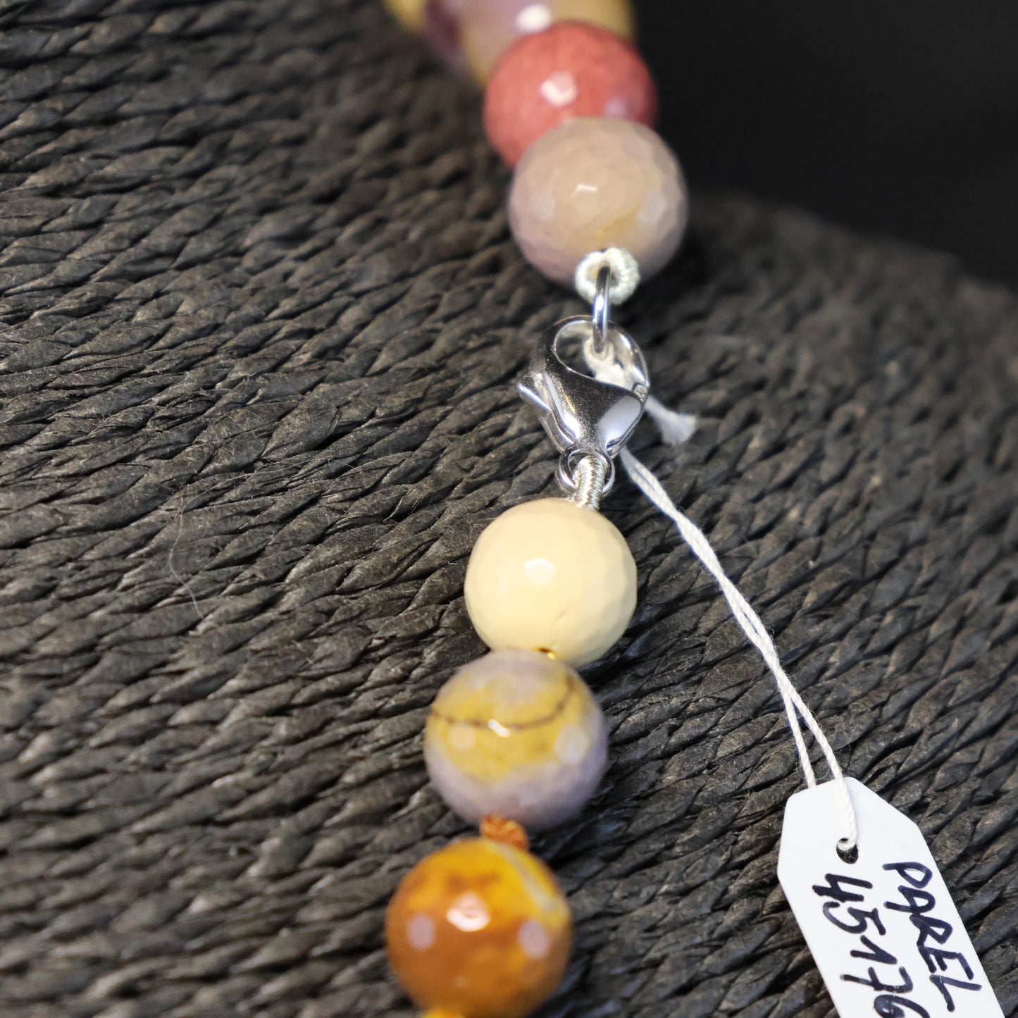 Semi-precious stone necklace combination chalcedony-rock crystal-agate-lapis lazula with silver clasp