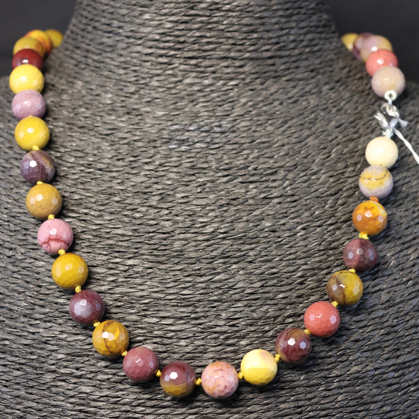 Semi-precious stone necklace combination chalcedony-rock crystal-agate-lapis lazula with silver clasp