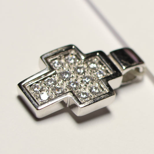 Zilveren dik kruis hanger zirconium