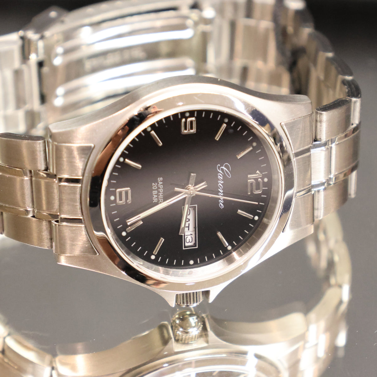 Garonne horloge heren 13064296 diver stalen band saffier zwarte dial