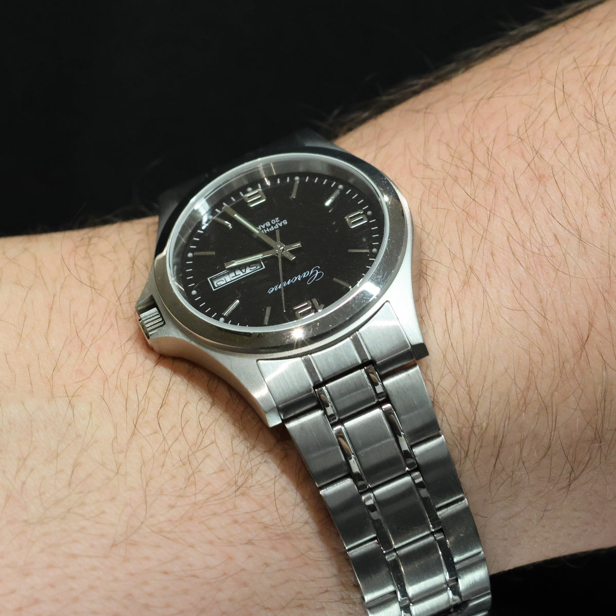 Garonne horloge heren 13064296 diver stalen band saffier zwarte dial