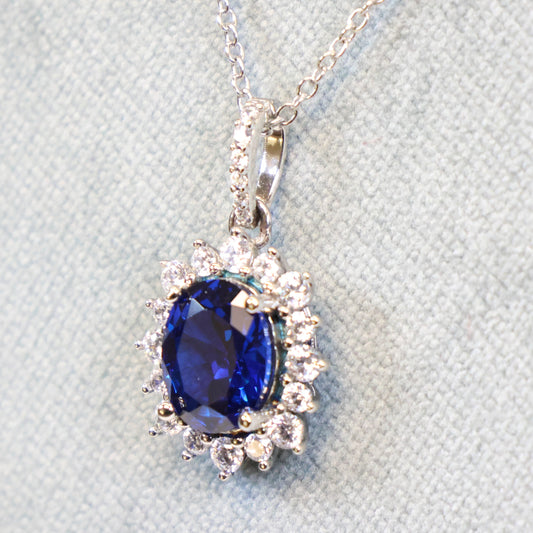 Naiomy silver zilveren ketting met blauwe steen hanger N3U52