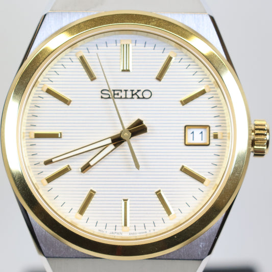 Seiko herenhorloge SUR558P1 quartz date bicolor white dial