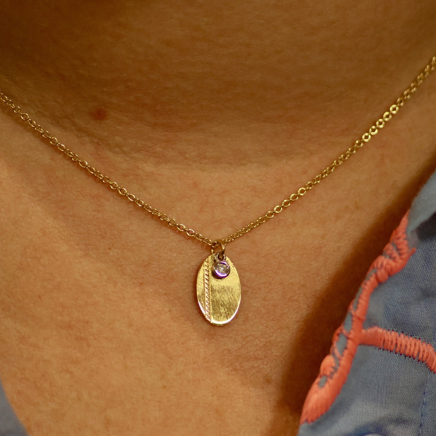 Ketting geel goud met hanger met briljant 067098