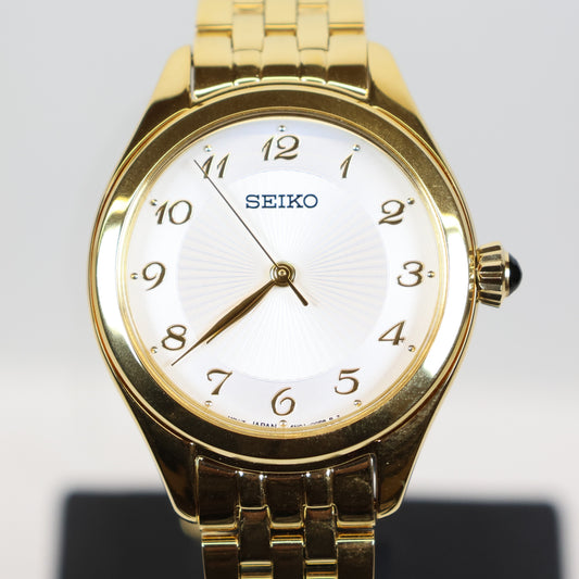 Seiko horloge dames SUR384P1 quartz gold white dial