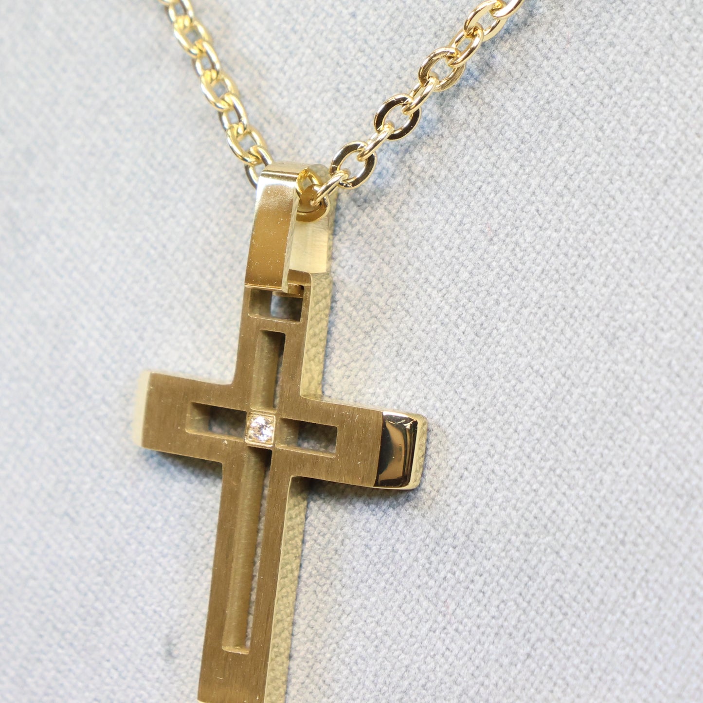 Gouden Stalen ketting heren met met kruis hanger 734465