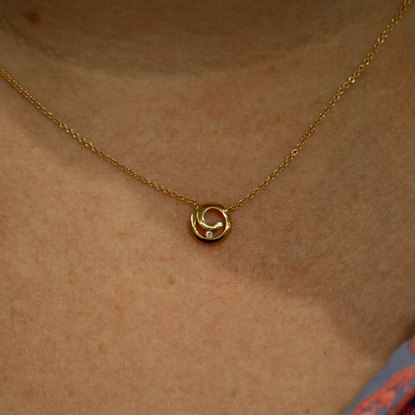 18kt geel gouden Ketting met tussenstuk met briljant 061022A