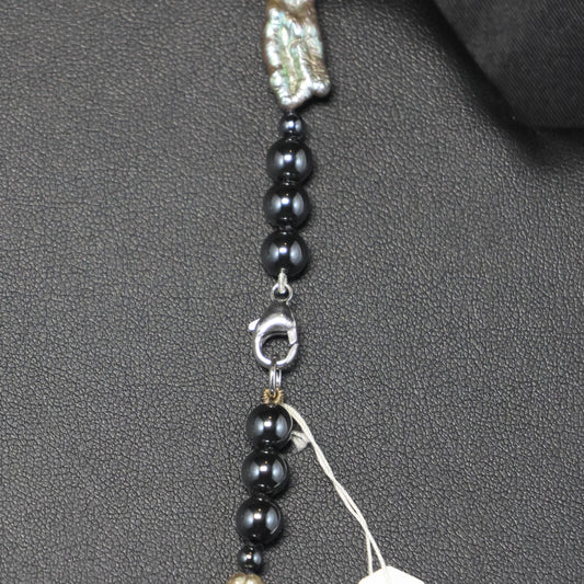 Hematiet & Biwa-Parel Halssnoer met zilveren slot