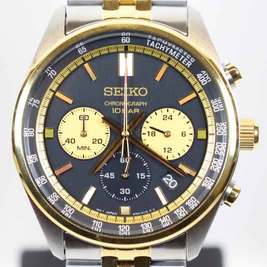 Seiko herenhorloge SSB430P1 quartz chrono bicolor black dial