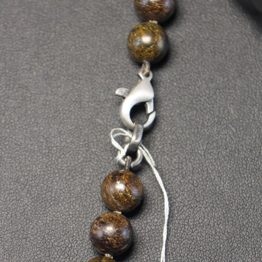 Halfedelsteen Bronziet Halssnoer met zilveren slot