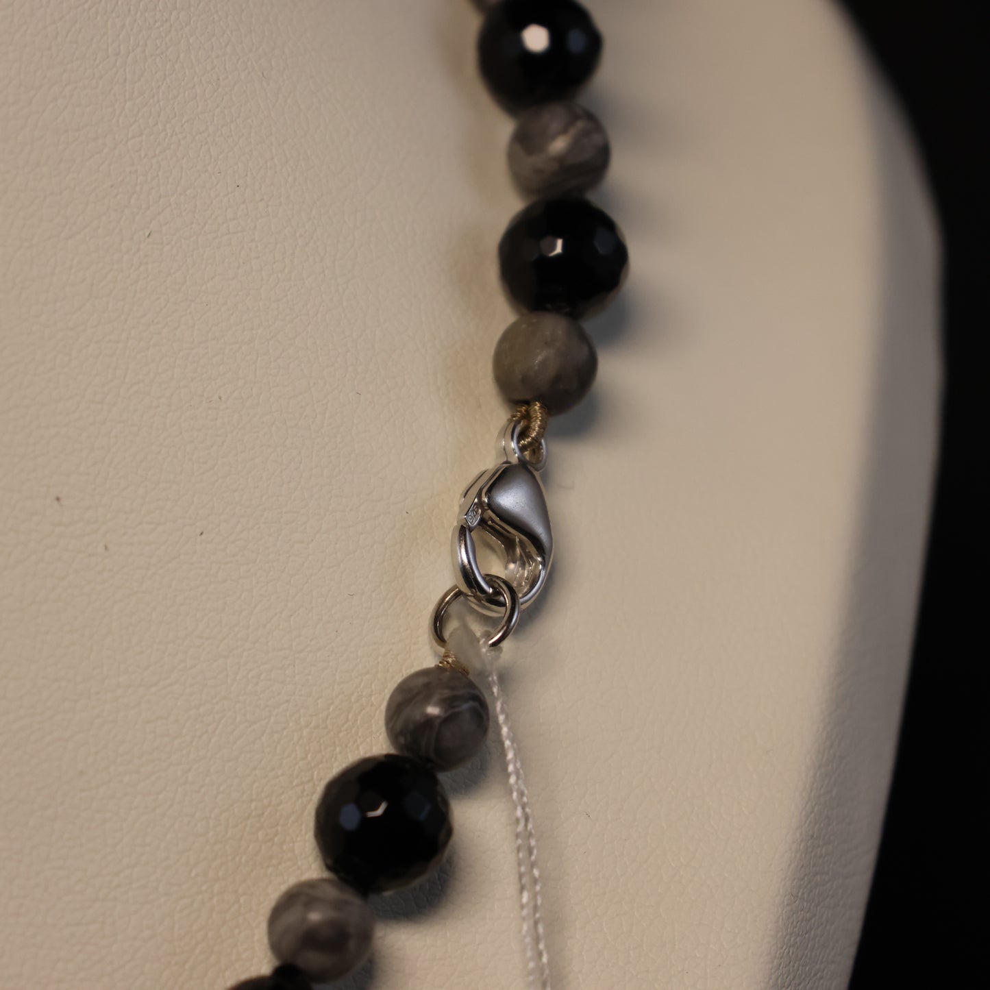 Halfedelsteen Onyx en Picasso Jaspis Halssnoer met zilveren slot 313958
