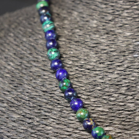 Malachiet-Azuriet Halssnoer met zilveren slot 00704834