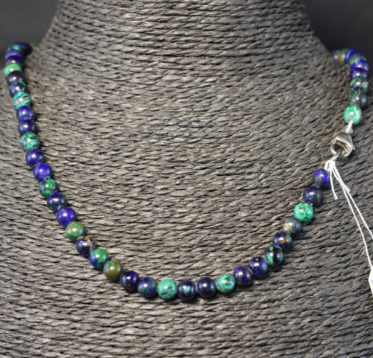 Malachiet-Azuriet Halssnoer met zilveren slot 00704834