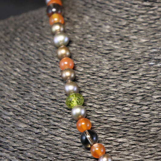 Verschillende stenen & Parels Halssnoer met zilveren slot