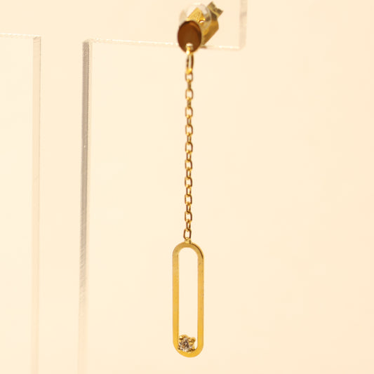 18KT gouden rechthoek hangoorbellen met briljant 063131A