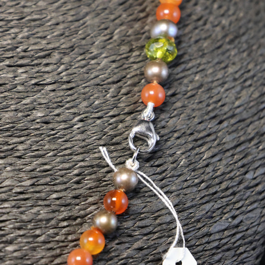Verschillende stenen & Parel Halssnoer met zilveren slot